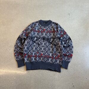 Slalom Mens Geometric Pattern Wool Sweater Red Grey Black Size XL